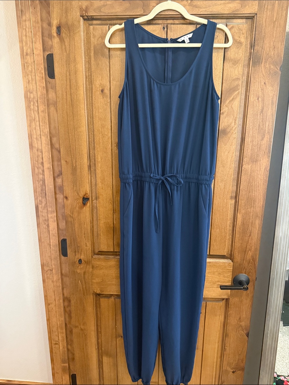 CAbi Navy Sleeveless Drawstring Jumpsuit